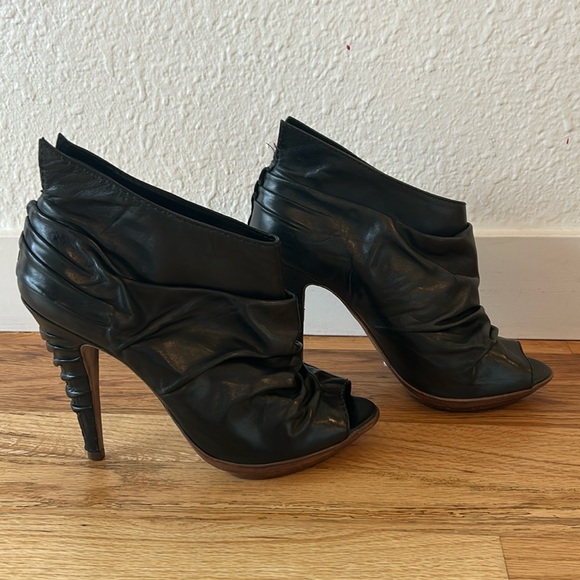 AllSaints Spitalfields Black Leather Peep Toe Bootie - Picture 1 of 5